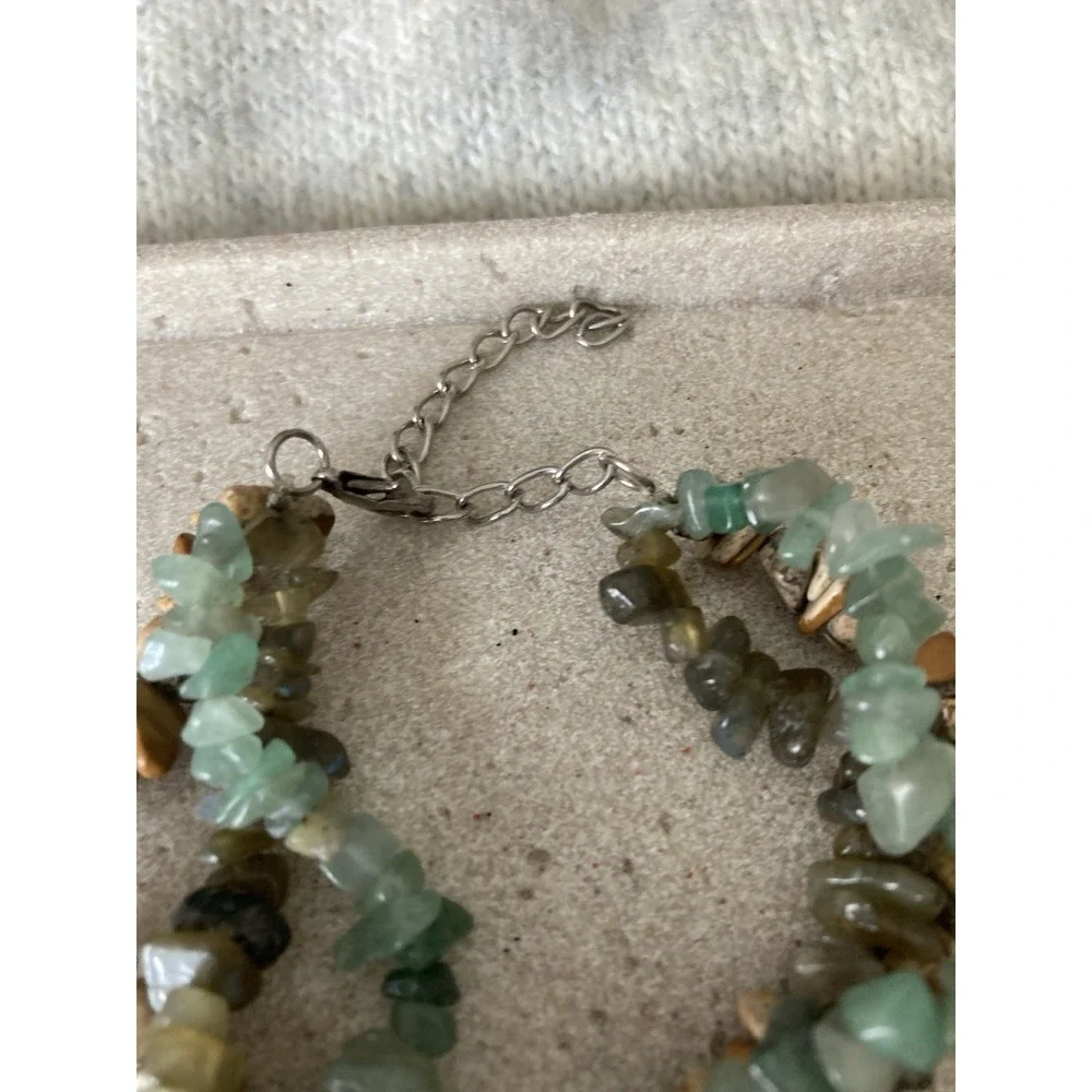 Natural Stone Chip Bead Bracelet Multi Strand Green Brown Semi Precious Gemstone